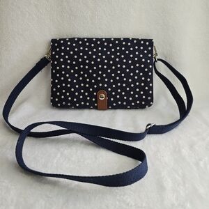 Thirty-One Navy Dancing Dot Double Up Crossbody Bag